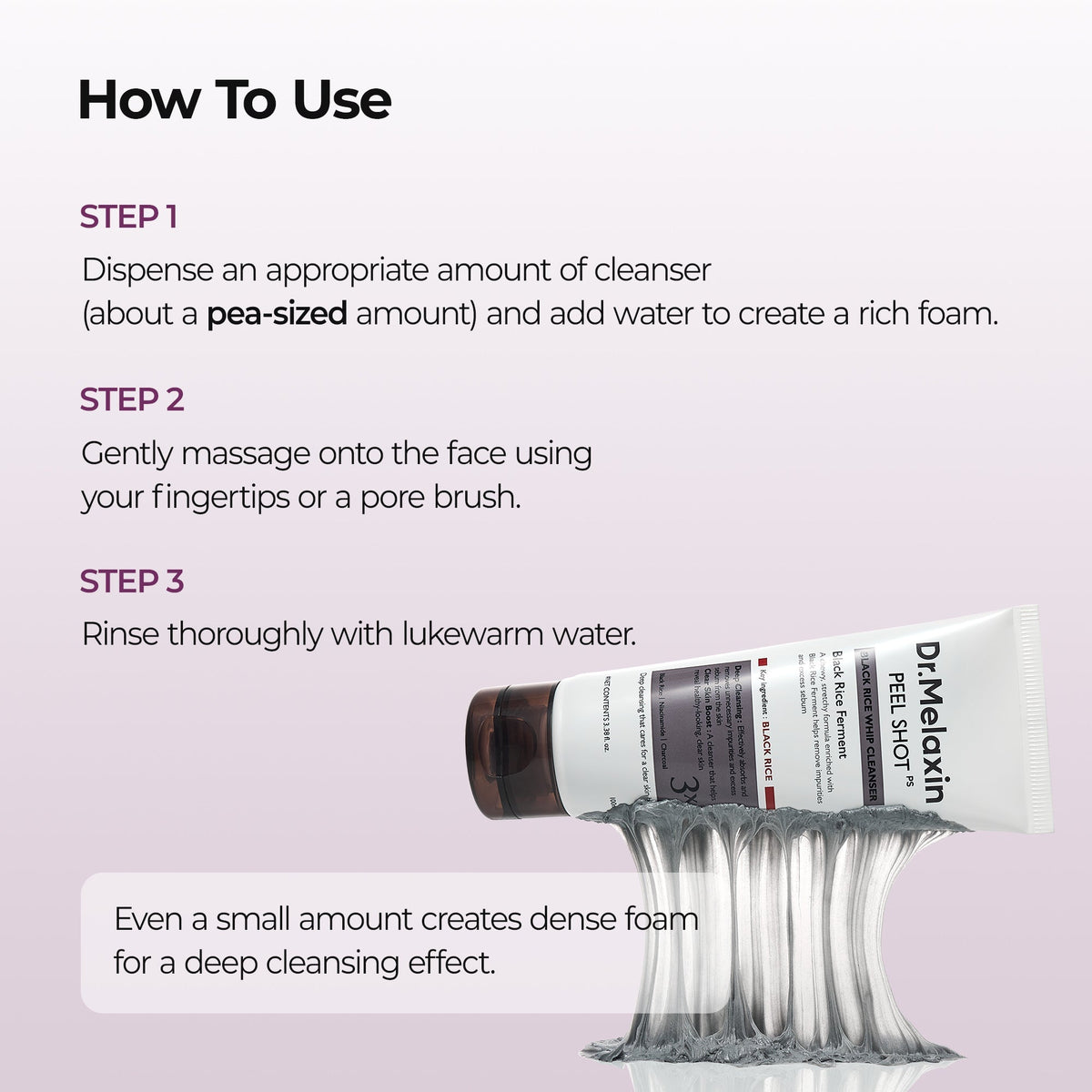 Peel Shot Black Rice Mochi Whip Cleanser detail view 7 — Melax K-Beauty