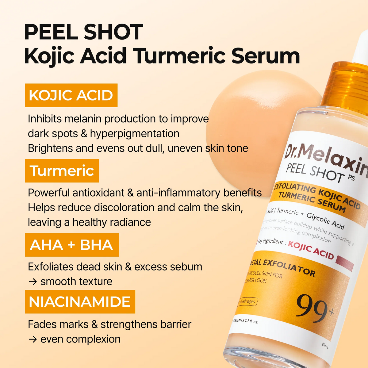Peel Shot kojic Acid Turmeric Serum detail view 5 — Melax K-Beauty