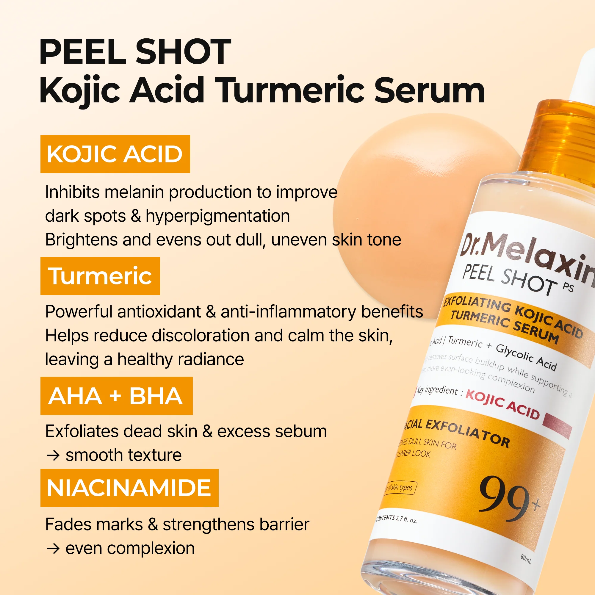 Peel Shot kojic Acid Turmeric Serum detail view 5 — Melax K-Beauty